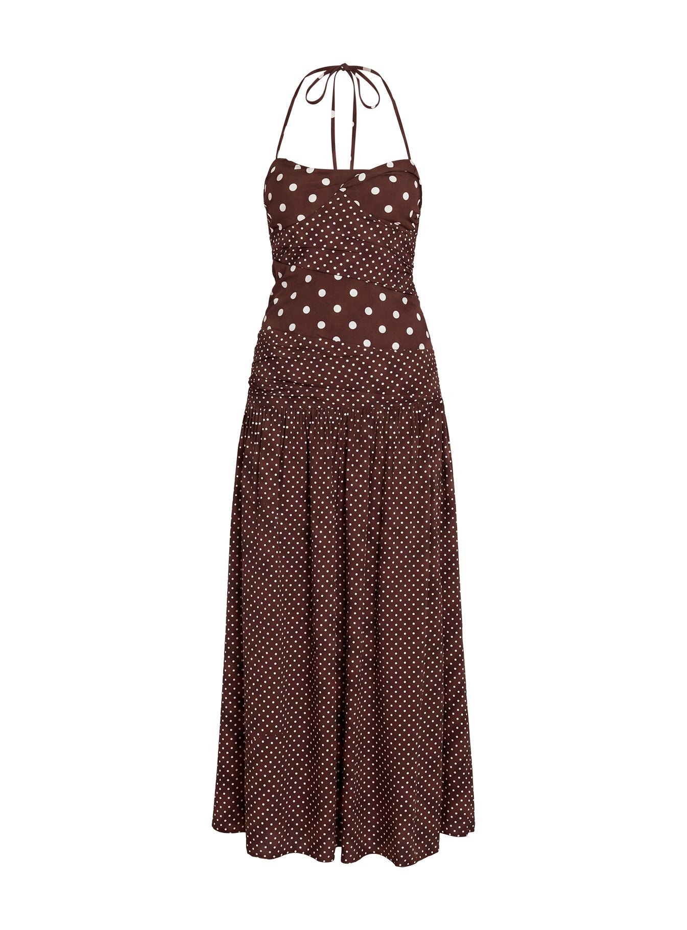 Marguerite Halter Maxi Dress | Brown Polka Dot | Womens