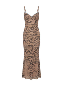 Mariellah Lace Trim Maxi Dress Washed Tiger