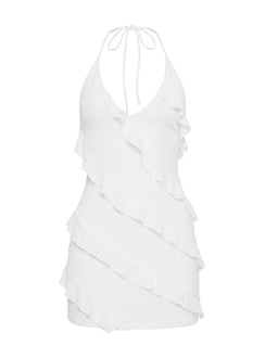 Marinna Halter Ruffle Mini Dress White