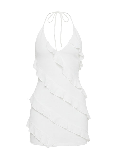 Marinna Halter Ruffle Mini Dress White