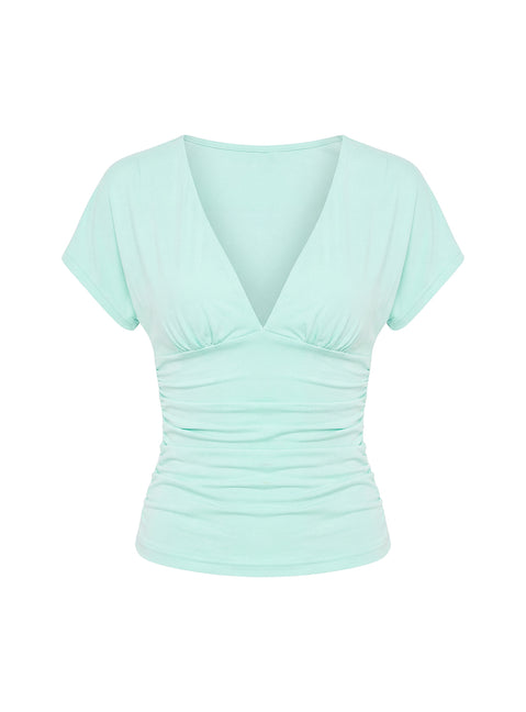 Mattey Cinched V Neck Top Turquoise