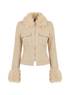 Nindie Faux Fur Contrast Jacket Tan