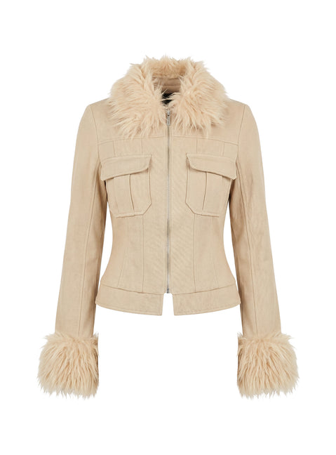 Nindie Faux Fur Contrast Jacket Tan