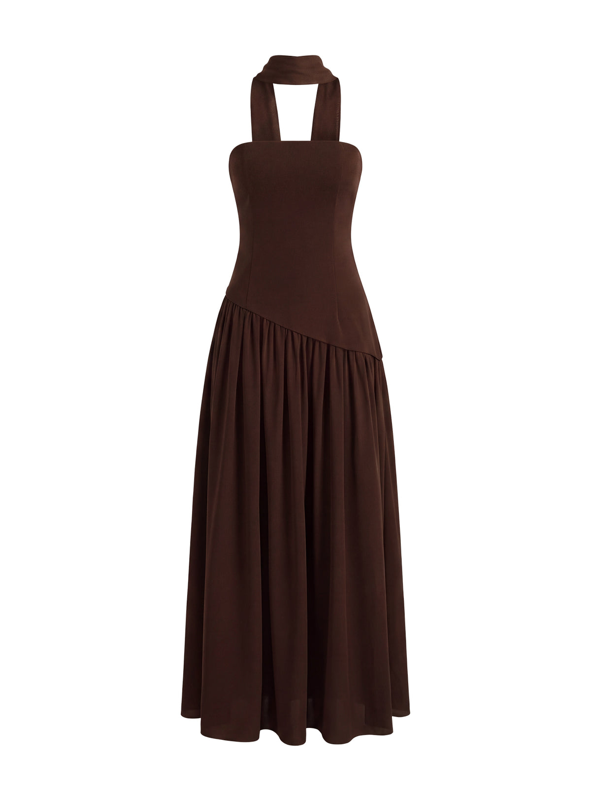 Odela Strapless Scarf Drop Waist Maxi Dress Chocolate