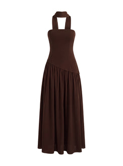 Odela Strapless Scarf Drop Waist Maxi Dress Chocolate