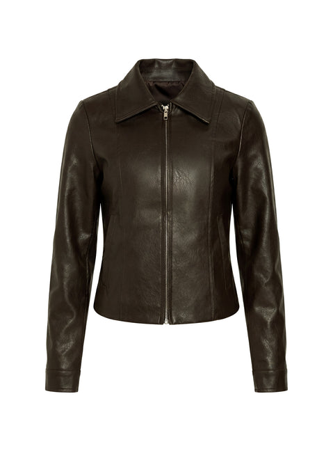 Palomino Fitted Faux Leather Jacket Brown