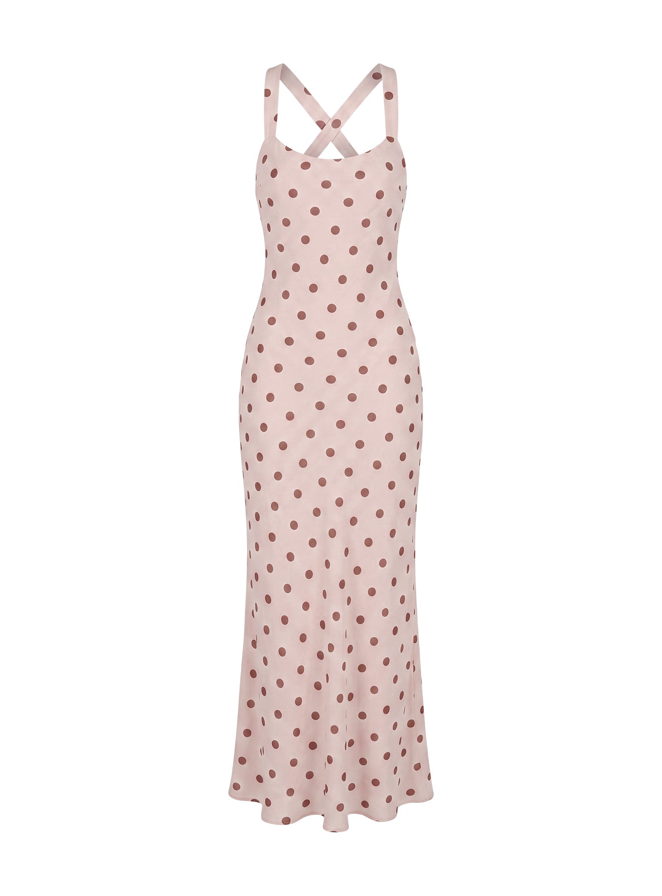 Picante Bias Cross Back Maxi Dress Pink Polka