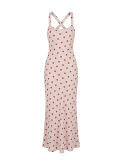 Picante Bias Cross Back Maxi Dress Pink Polka