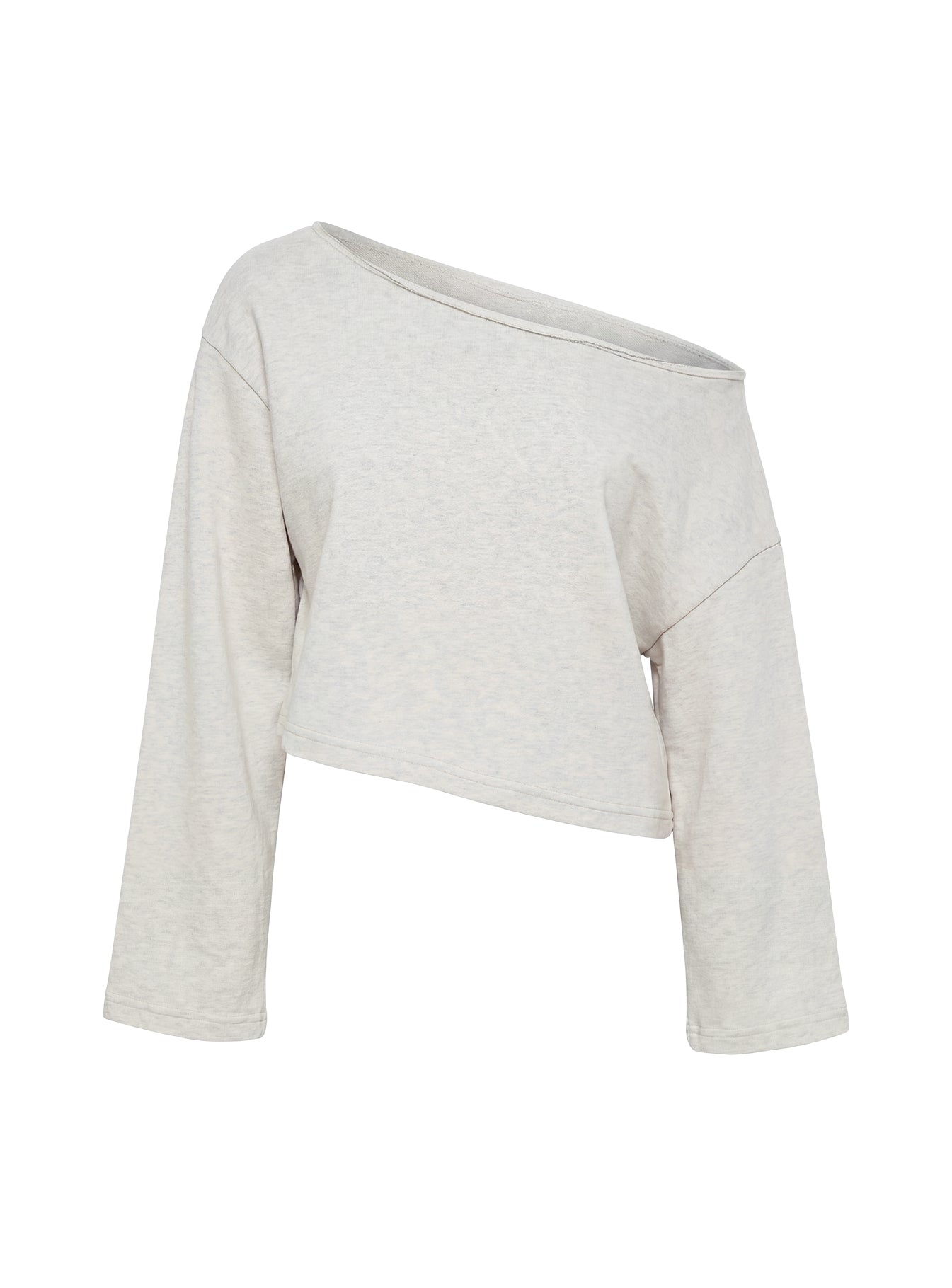 product Princess Polly Retreat Raw Edge Off Shoulder Jumper Snow Marle cropped 