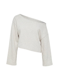 product Princess Polly Retreat Raw Edge Off Shoulder Jumper Snow Marle cropped 