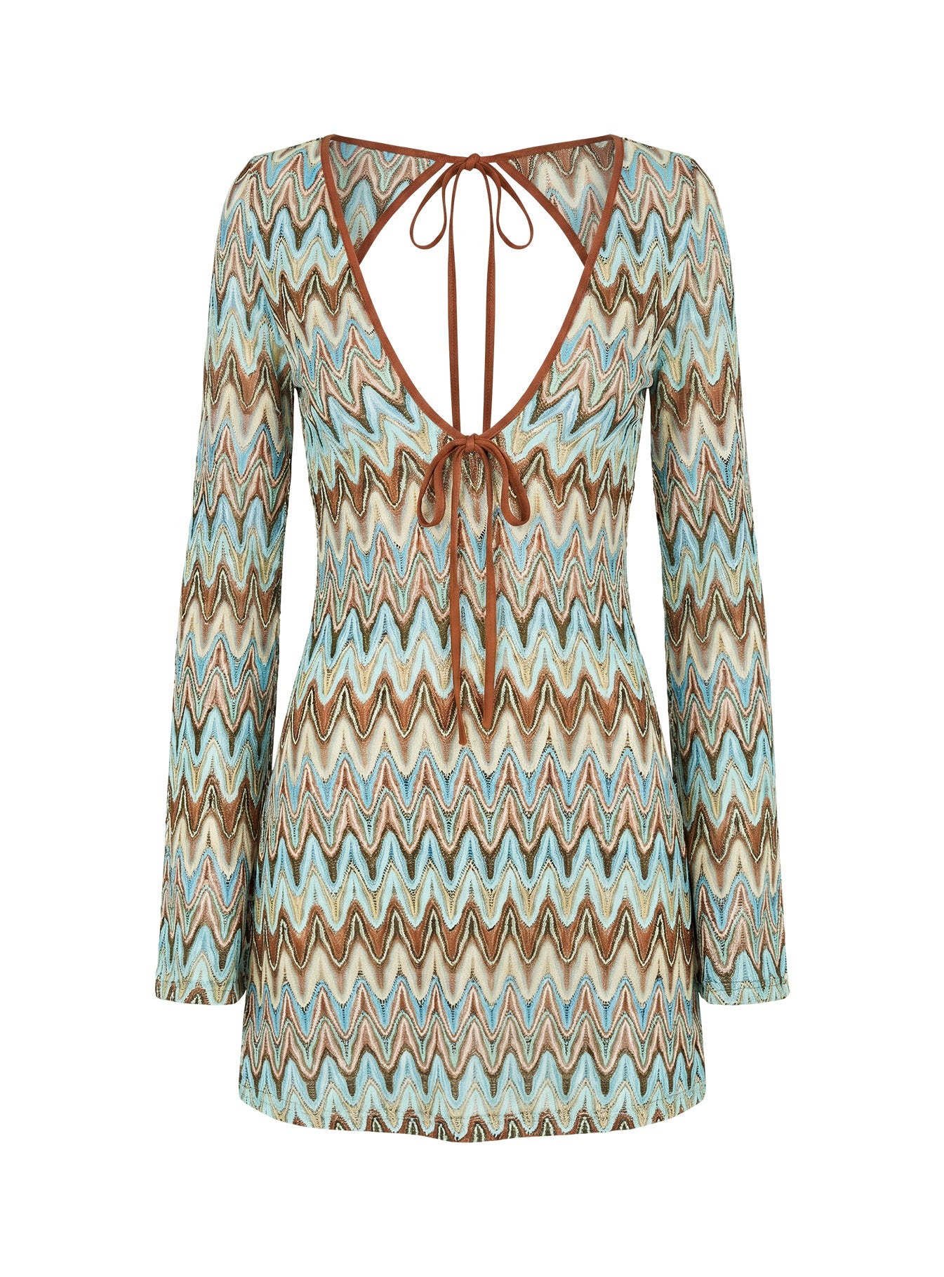 long sleeve crochet mini dress Rizario Long Sleeve Crochet Mini Dress Blue Multi