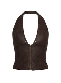Romey Studded Corset Top Charcoal Brown