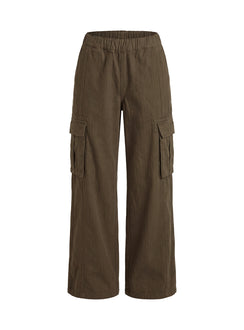 Scarletta Ultra Wide Elasticated Waist Cargo Pants Khaki