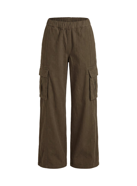 Scarletta Ultra Wide Elasticated Waist Cargo Pants Khaki