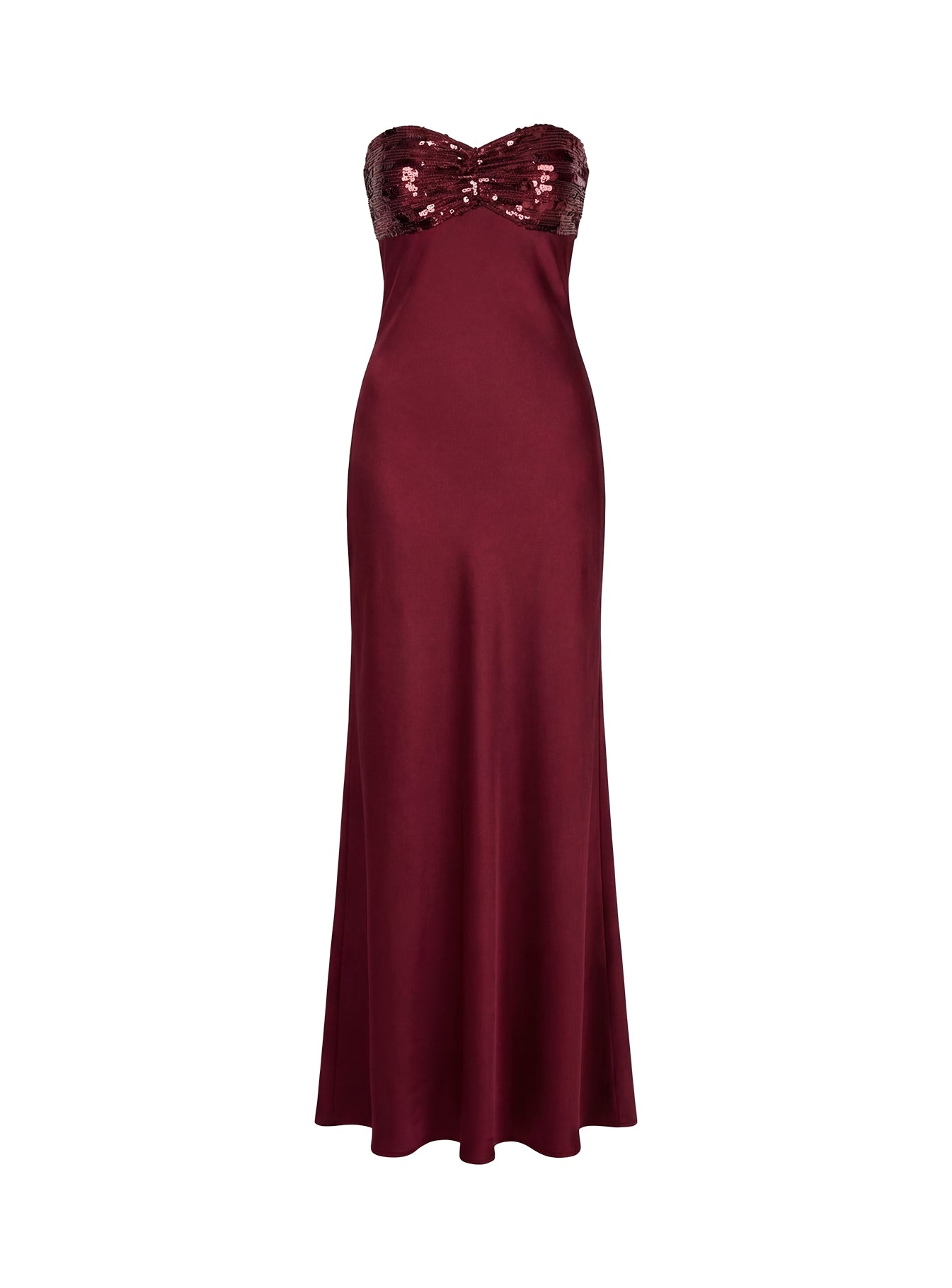 See The Vision Sequin Bust Strapless Maxi Dress Burgundy