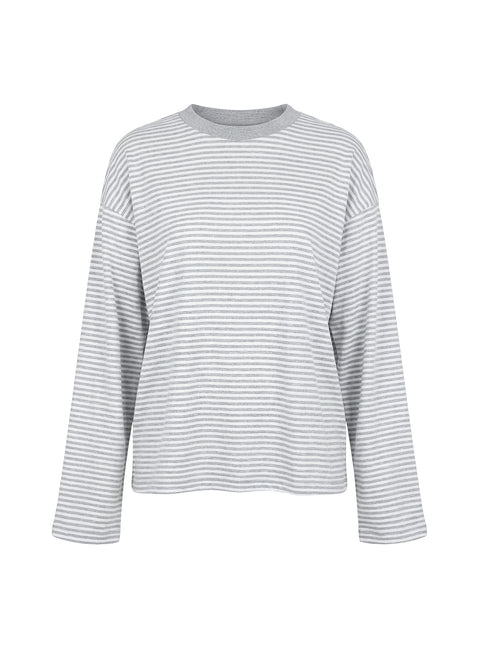 Settle Down Long Sleeve Top Grey / White Stripe