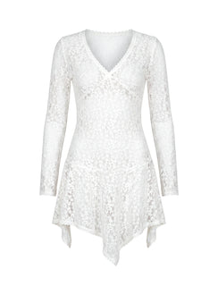 Somanie Long Sleeve Lace Mini Dress White