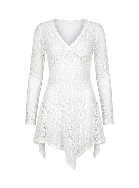 Somanie Long Sleeve Lace Mini Dress White