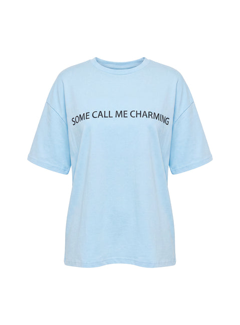 Some Call Me Charming Oversized Graphic Tee Light Blue
