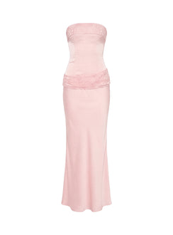 Sura Strapless Lace Detail Maxi Dress Pink