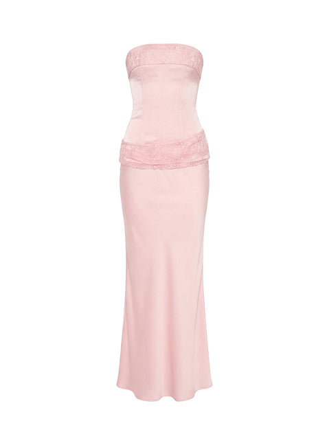 Sura Strapless Lace Detail Maxi Dress Pink