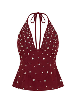 Tekapo Studded V-Neck Top Burgundy