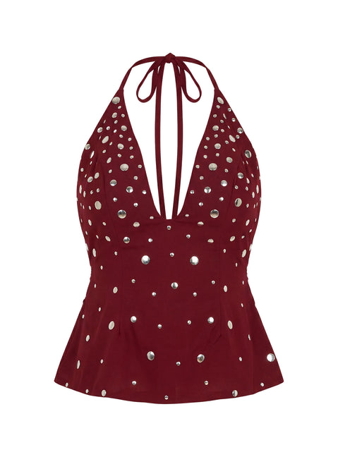 Tekapo Studded V-Neck Top Burgundy