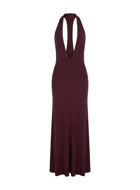 Think About Me Plunge Neck Racerback Maxi Dress Plum