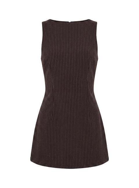 Yumiko Romper Brown Pinstripe