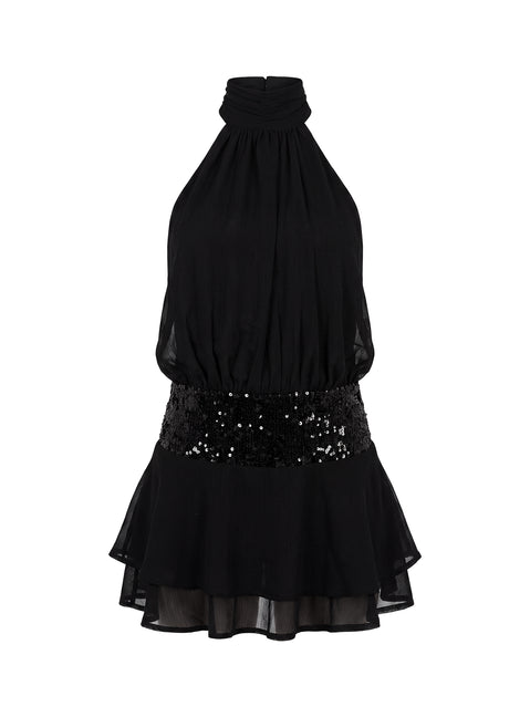 Zenayda Drop Waist Sequin Mini Dress Black