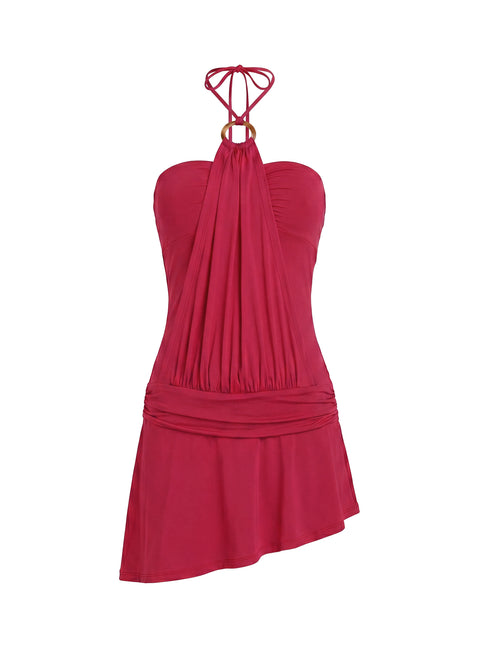 Zenn Ring Detail Draped Playsuit Red