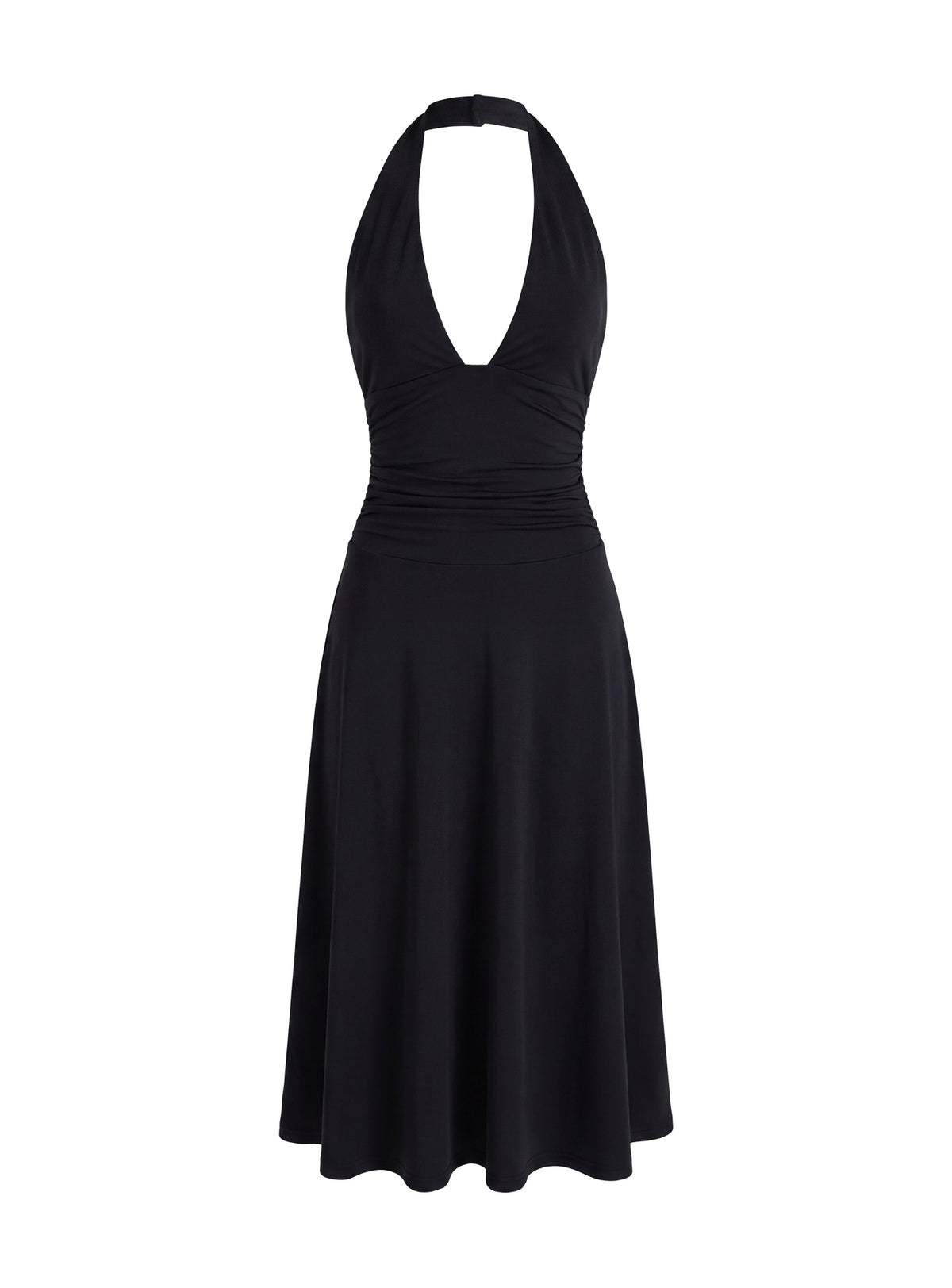 Zevani Plunge Halter Midi Dress Black