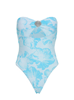 Goldarina Strapless Cutout One Piece Blue Floral