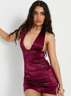 Hotstone Plunge Neck Halter Top Berry