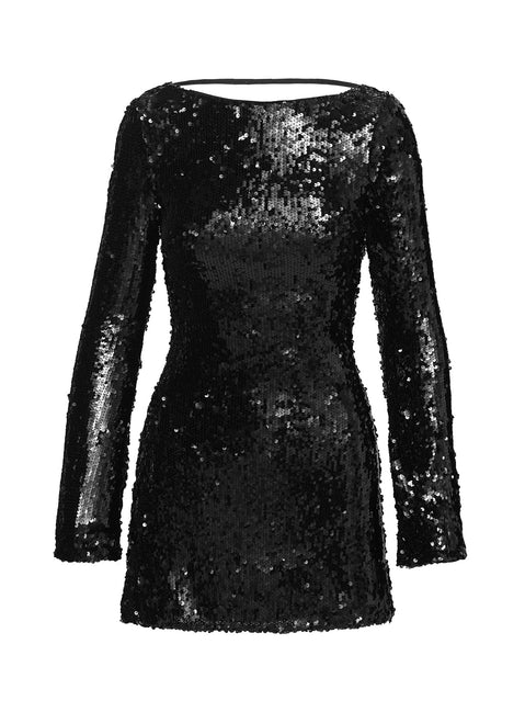 Interstella Sequin Long Sleeve Mini Dress Black | Princess Polly Interstella Sequin Long Sleeve Mini Dress Black | Princess Polly