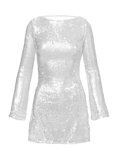 Interstella Sequin Long Sleeve Mini Dress White | Princess Polly Interstella Sequin Long Sleeve Mini Dress White | Princess Polly