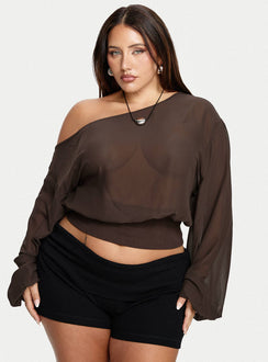 Idalina Slouchy Chiffon Top Brown Curve