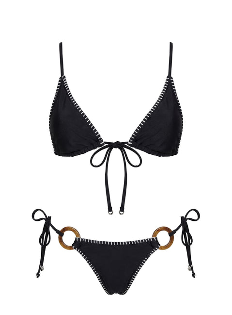 Swim Good Ring Detail Tie Side Bikini Bottoms Black