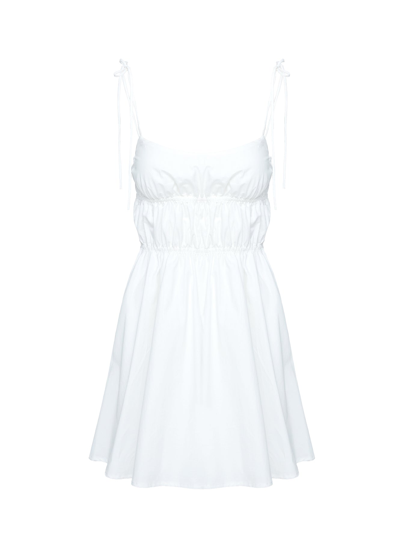 side view of model wearing Princess Polly Jacksonne Mini Dress White Scoop Neck 