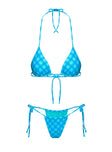 Jenner Tie Side Ruched Bikini Bottom Blue Check