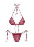 Jenner Tie Side Ruched Bikini Bottom Pink Check