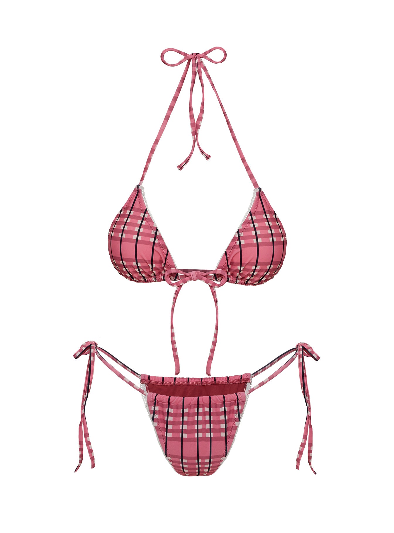Jenner Tie Side Ruched Bikini Bottom Pink Check