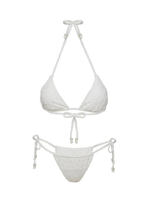 Jenner Tie Side Ruched Bikini Bottom White Flower