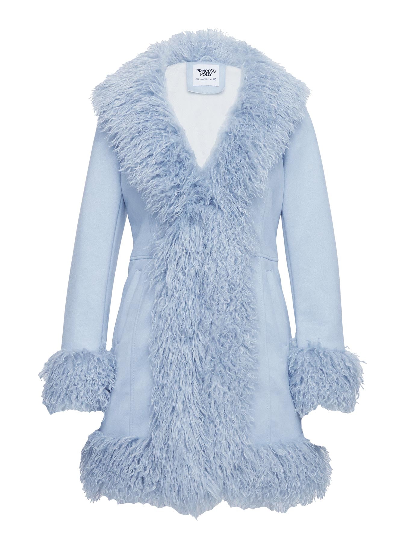 Josefina Faux Fur Detail Jacket Blue | Princess Polly