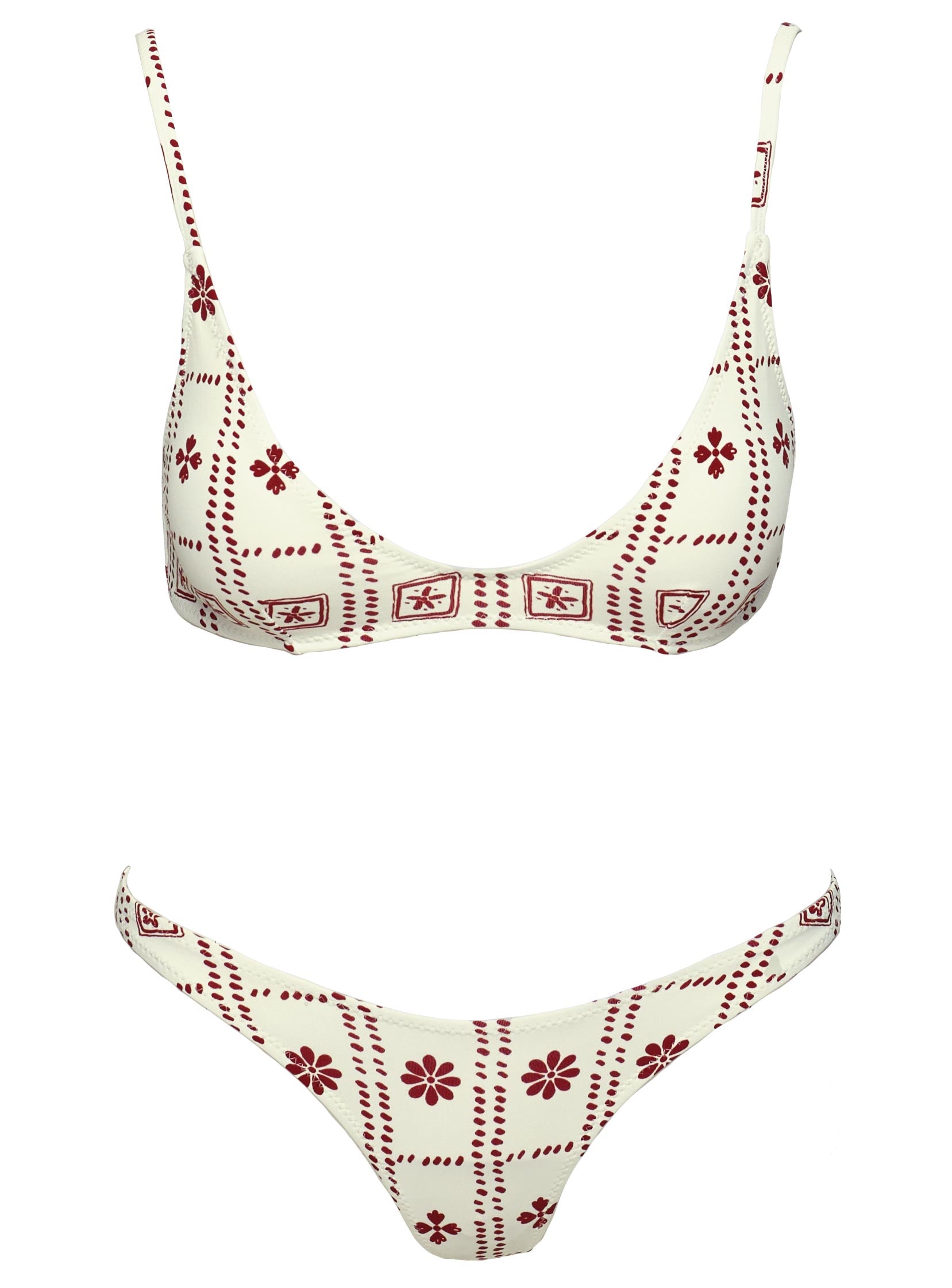Red and white Graphic print bikini bottoms High cut leg, cheeky cut bottoms, thin sides
