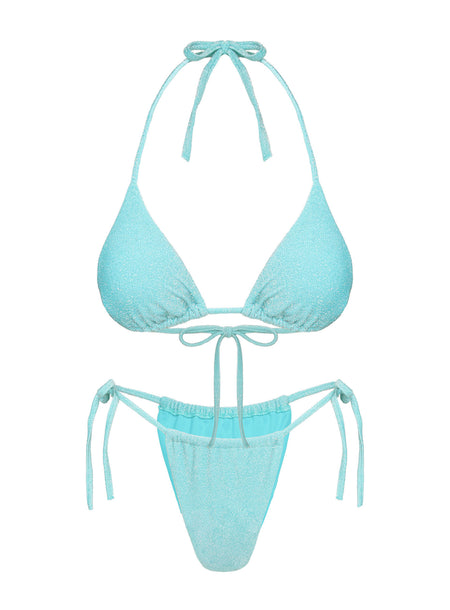 Jenner Tie Side Ruched Bikini Bottoms Aqua Glitter