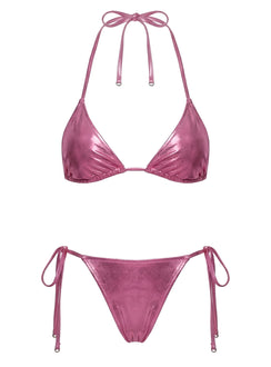 Jenner Metallic Triangle Bikini Top Pink