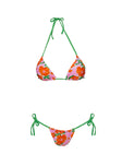 Jenner Tie Side Ruched Bikini Bottoms Green / Pink Floral