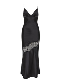 Front view of model wearing  front Princess Polly Asymmetric Neckline  Kazer Maxi Dress Black