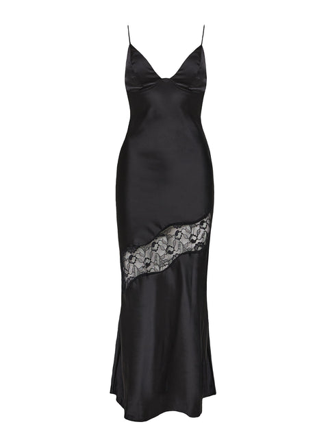 Front view of model wearing  front Princess Polly Asymmetric Neckline  Kazer Maxi Dress Black